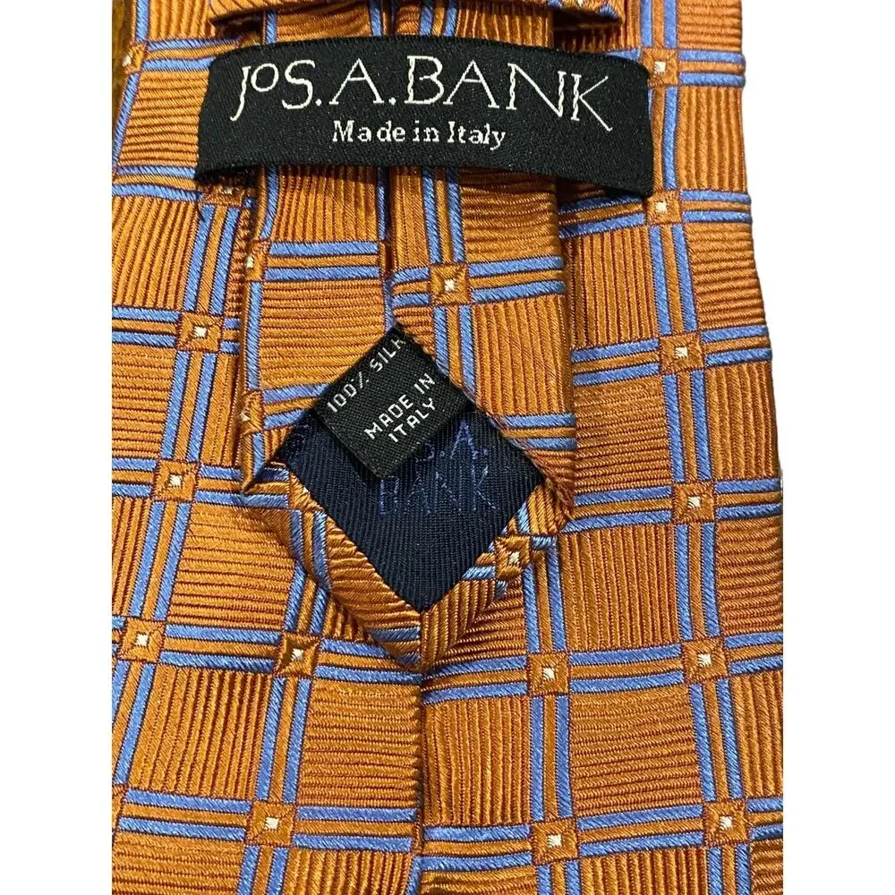 Joseph A. Bank Orange Tie with Blue Geometric Pattern